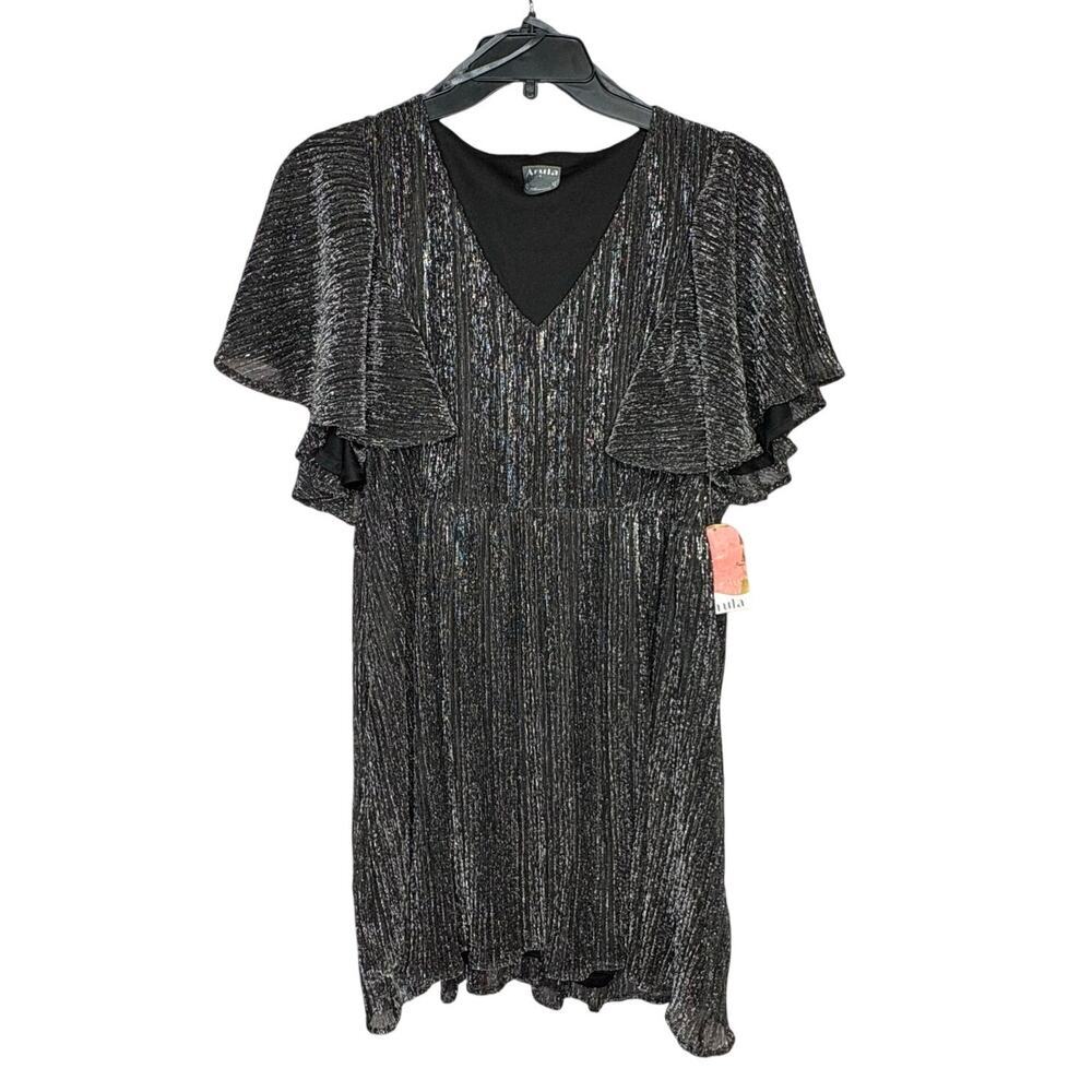 Arula Amelia Flowy Metallic Crinkle Party Evening Wedding Guest Dress 1X New